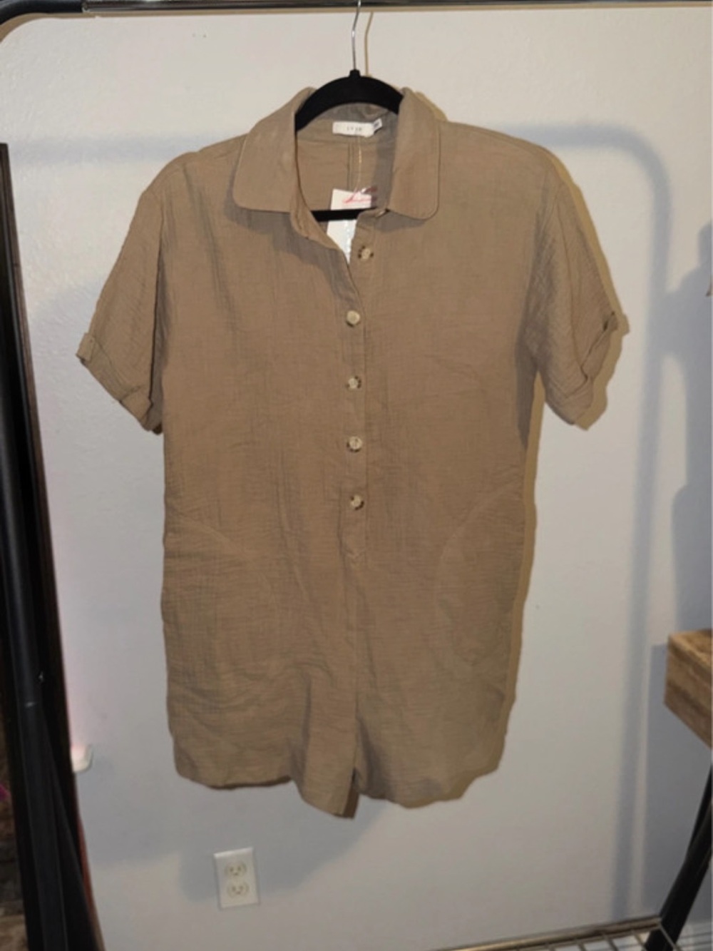 Lush Olive Short-Sleeve Button Romper